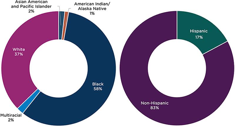 Figure 1. More than half of heads of households with children under age 6 receiving housing vouchers identified as Black or Hispanic.